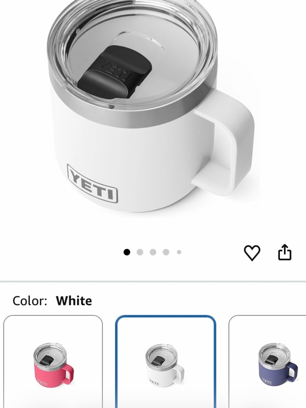 Yeti White Rambler Mug with Clear Lid and Black Slider